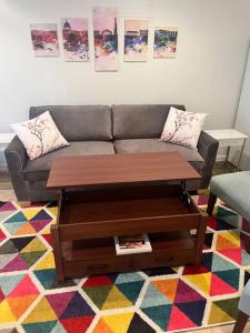 华盛顿Stay in the heart of Logan Circle: Fully Walkable的带沙发和咖啡桌的客厅