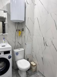 科克舍套Уютная однокомнатная квартира в центре города的白色的浴室设有卫生间和水槽。