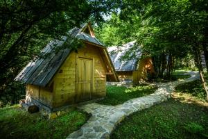 HumCamp Divlja Rijeka的森林中间的小木屋