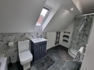萨顿Sutton Apartment, Greater London的浴室配有卫生间、盥洗盆和淋浴。
