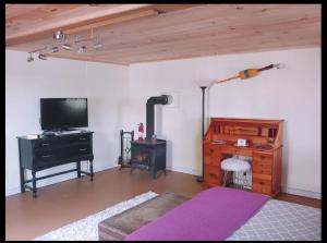 波特兰Guest Space on the Portland Peninsula的一间卧室配有电视、梳妆台和床。