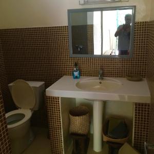 斯基灵角SAFARI Lodge Location Bungalow的一间带水槽、卫生间和镜子的浴室
