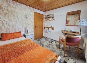 LichtenbergB & B Gästehaus Schmidt的配有一张床和一张书桌的酒店客房