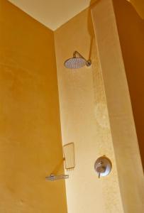 费拉EDGE ON VOLCANO SUITES的一间带淋浴的浴室,天花板上有排水沟