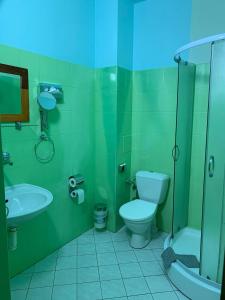 布拉格维克多酒店的绿色浴室设有卫生间和水槽
