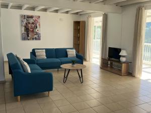 圣克洛德VILLA CHOISY的客厅配有蓝色的沙发和桌子