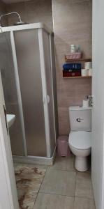 Boumhel El BassatineCoquette Appartement的带淋浴和白色卫生间的浴室