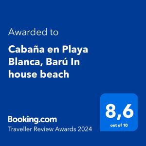 Cabaña en Playa Blanca, Barú In house beach的证书、奖牌、标识或其他文件