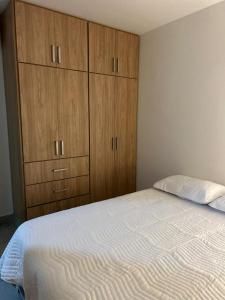图卢阿Hospedaje LIZ的一间卧室配有一张床和木制橱柜