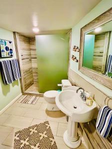圣地亚哥La Playa Place Getaway的绿色浴室设有卫生间和水槽