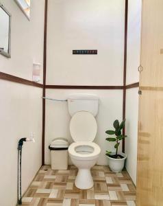 仙本那BIHING ANGAN water chalet的一间带卫生间和植物的小浴室