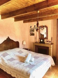 布尔圣昂代奥Domaine de Cousignac的一间卧室配有一张床和镜子