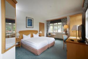 科尔斯万特牧歌沃尔加斯特斯酒店的酒店客房配有一张床、一张书桌和一台电视。