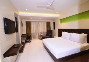 新德里Ocean Suites Near Delhi International Airport的酒店客房,配有床和电视