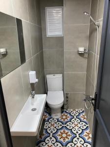 伊斯坦布尔Ferah Otel的一间带卫生间和水槽的浴室