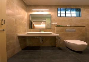 桑提科帕Avocado Cottages的一间带水槽、卫生间和镜子的浴室