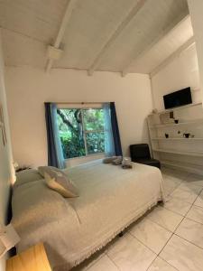 伊瓜苏港Posada El Ceibo的一间卧室设有一张大床和一个窗户。