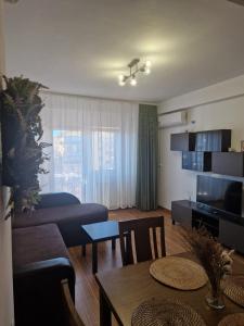 RoşuCosy Spacious Apartment with Parking, Wi-Fi, Smart-TV Netflix的客厅配有沙发和桌子