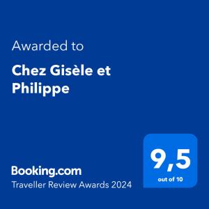 豪特尔Chez Gisèle et Philippe的给cheez gisel的文本的手机截图