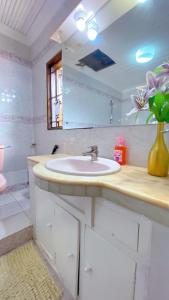 蒙巴萨Villa Ella的一间带水槽和花瓶的浴室