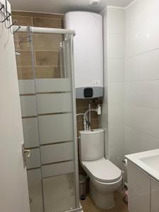圣但尼Appartement lumineux près métro的一间带卫生间和水槽的小浴室