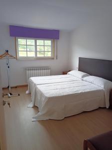 Castrelo de MiñoCASA DO AVÒ的一间卧室设有一张大床和一个窗户。
