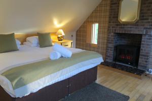 圣安德鲁斯拉松斯旅馆的一间卧室设有一张大床和一个壁炉