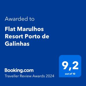 嘎林海斯港Flat Marulhos Resort Porto de Galinhas的手机的屏幕,短信被授予平坦的玛玛琳度假村