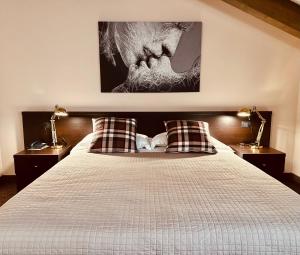 TornaventoHotel Malpensa INN Aereoporto的一间卧室配有一张带两个枕头和两个灯的床。