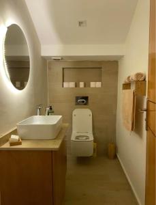 卡萨布兰卡Villa Bahia的一间带水槽、卫生间和镜子的浴室