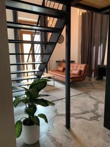 卡利亚里My exclusive cavour loft da sogno a cagliari的带沙发和盆栽植物的客厅