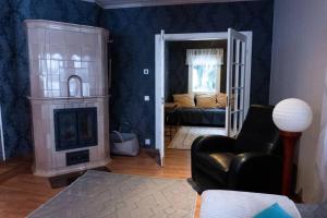 约恩苏Villa Ylämylly的客厅设有壁炉和沙发。