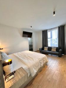 Chilpancingo Capital Suites的一间卧室配有一张大床和一张沙发