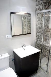 格拉纳达La morada del viajero的一间带卫生间、水槽和镜子的浴室