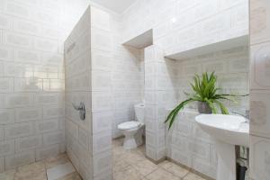 利纳雷斯Hotel Linares的白色的浴室设有卫生间和水槽。