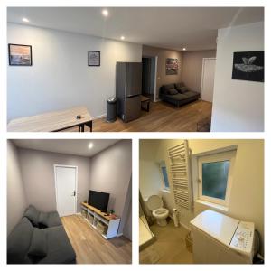 圣艾蒂安Appartement Saint-Etienne hyper centre的客厅和客厅的两张照片