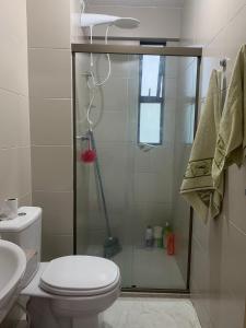 德奥多鲁元帅镇Apartamento a Beira-Mar - Praia do Francês的带淋浴、卫生间和盥洗盆的浴室