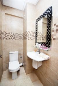 马拉喀什Appartement Cosy Marrakech Centre GUELIZ的一间带卫生间、水槽和镜子的浴室