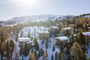 图拉彻霍赫Alpenpark Turrach by ALPS RESORTS的雪地中度假村的空中景观