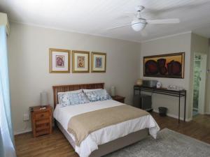 帕尔Avo Tree Guesthouse的一间卧室配有一张床和吊扇