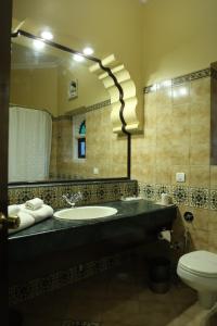 比卡内尔Heritage Resort Bikaner的一间带水槽、卫生间和镜子的浴室