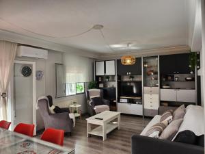 马德里Apartamento Madrid dBA3的客厅配有沙发、椅子和电视