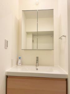 东京山手線恵比寿8分　4人可　的一间带水槽和镜子的浴室