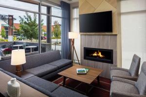 默里迪恩Hyatt Place Boise-Meridian的带沙发和壁炉的客厅