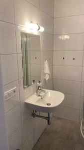 布拉格NOVÝ krásný apartmán - 15 min od centra的白色的浴室设有水槽和镜子