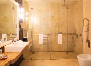 拉戈斯Cascade Wellness Resort的带淋浴和盥洗盆的浴室