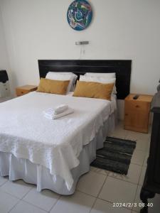 里奥塞瓦约斯Luciana G的卧室配有一张带黄色枕头的大型白色床。