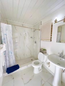 HermitageExuma Palms Resort的白色的浴室设有卫生间和水槽。