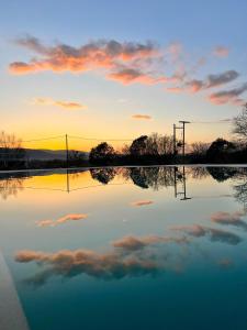 约阿尼纳阿尼莫利亚温泉度假酒店 的一片满是水的田野,背面是日落