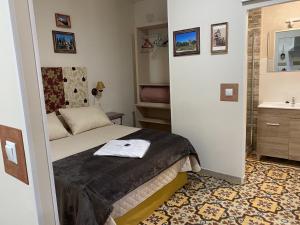 埃希哈LA CASA MIRADOR DE ÉCIJA的一间带床和水槽的小卧室